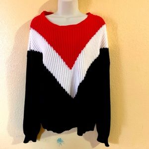 Red black white long sleeve sweater